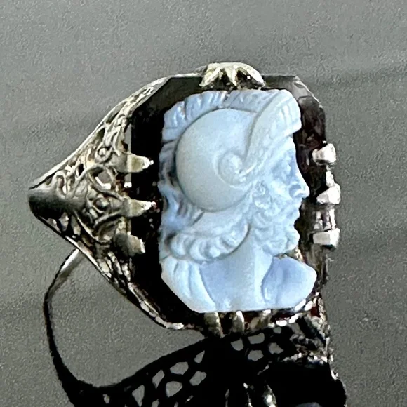 Titanic-Connection 14K White Gold Ostby Barton Intaglio Ring Size 6.5 - Picture 4 of 15